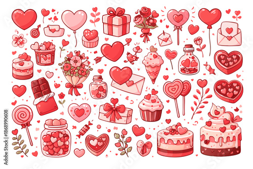 Cute Valentines day stickers set