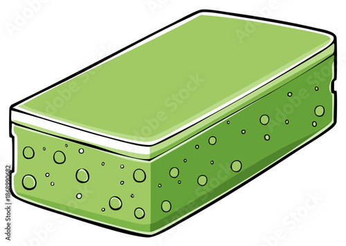 Green porous kitchen sponge for cleaning surfaces and dishwashing in rectangular shape