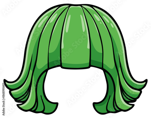Vibrant Green Cartoon Bob Wig Illustration for Costume, Character Design, and Fun Themes