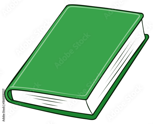 Single closed green hardcover book with blank cover and pages illustration artwork