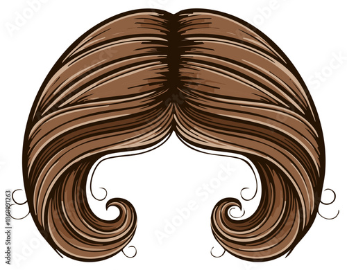 Stylized Illustration of Brown Hair with Curly Ends