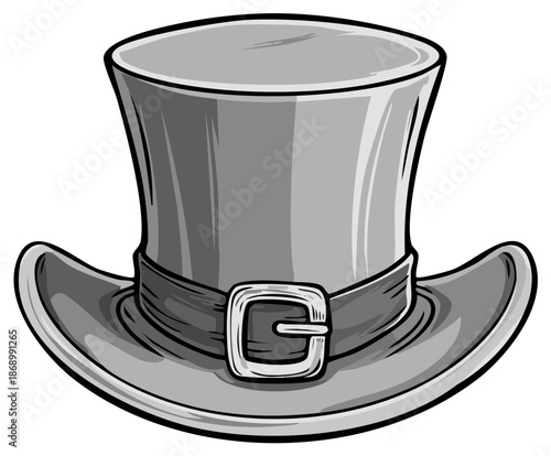 Leprechaun Cartoon Silver Top Hat with Buckled Band for Irish Celebration