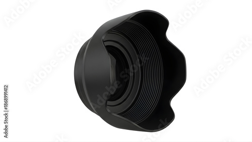 Camera Lens Hood Isolated on White Background - Camera lens hood isolated on white background, representing photography accessories and light control equipment.