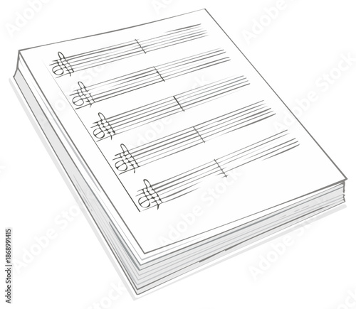 Stack of Musical Sheets with Treble Clef Graphic Sheet Music Stationery