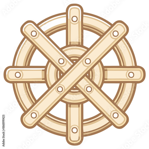 Wooden Spoked Wheel Icon Graphic Design Element Brown Beige Illustration