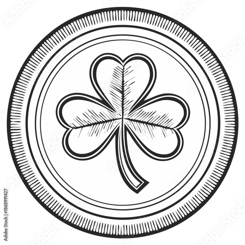 Hand drawn shamrock in circular frame traditional Irish good luck symbol
