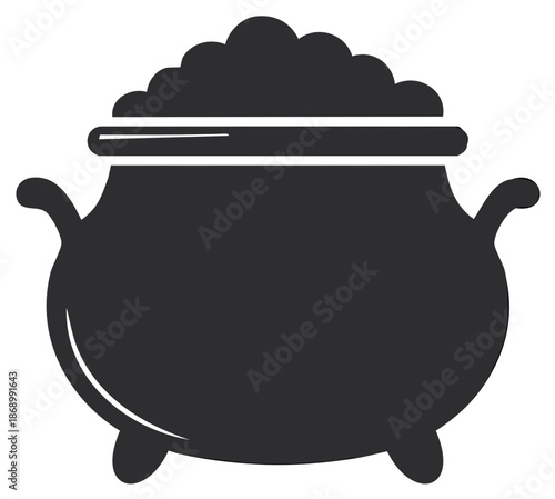 Cauldron filled with brew, illustration, vector drawing of traditional style pot, design element for graphic projects.