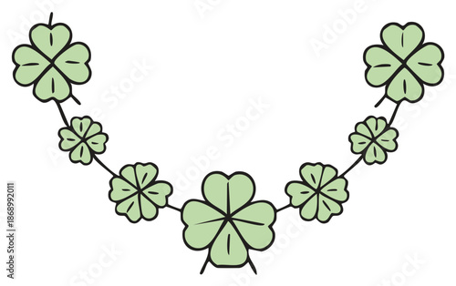 Green Four Leaf Clover Garland Illustration for Good Luck and Spring