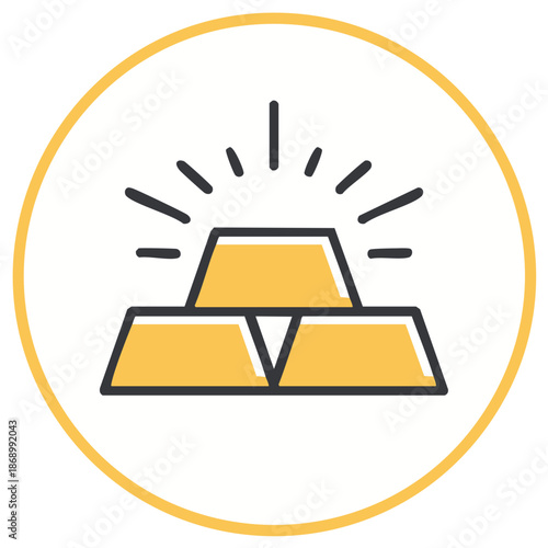 Gold Bullion Bars Illustration with Radiating Lines Inside a Circle for Finance Concept