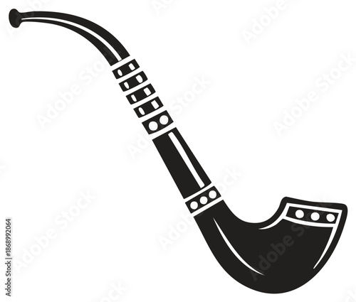 Classic smoking pipe black silhouette vector icon with ornate stem details and elegant curve