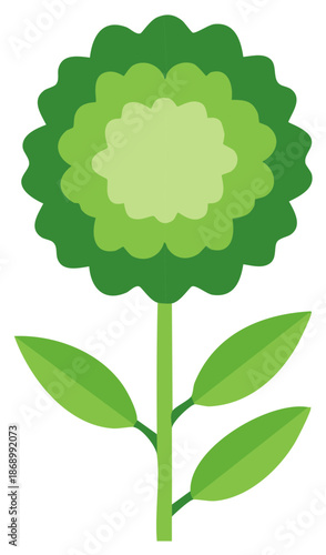 Stylized green flower illustration with layered scalloped petals and leaves