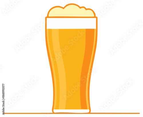 Vector illustration of a tall pilsner glass filled with golden lager beer and a frothy head
