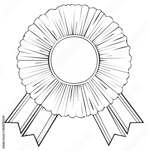 Winner's rosette award with blank circular center and ribbon tails sketched in black ink