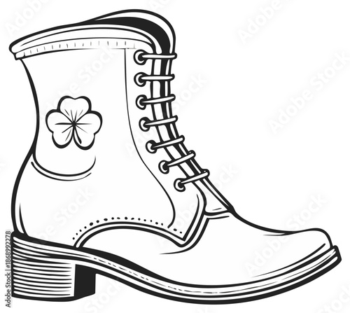Elegant Ankle Boot Vector Illustration with Shamrock Accent Design