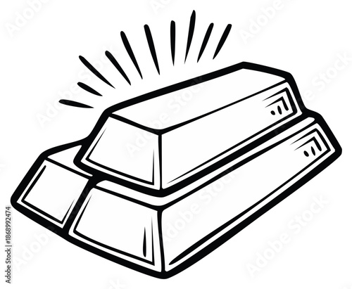 Stacked shining gold bars cartoon illustration representing wealth and success