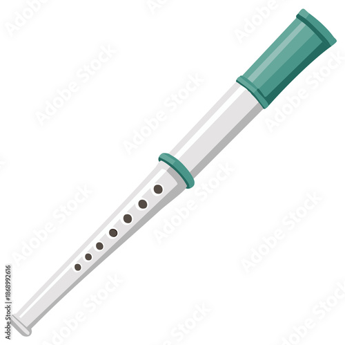 Illustration of a white and green flute with finger holes for music education