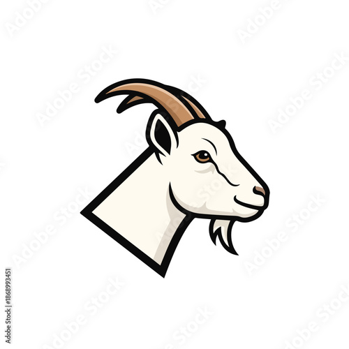 Cute cartoon vector illustration of a horned goat and farm cattle isolated on a white background for dairy agriculture and livestock nature art