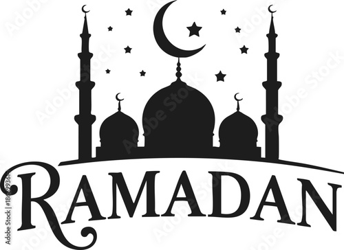 Black and White Ramadan Celebration Emblem, Ramadan Kareem Vector Graphic, vector, illustration, silhouette