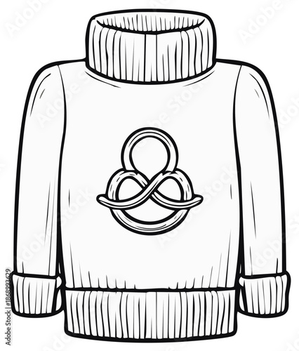 Cozy turtleneck sweater with decorative graphic in black and white illustration