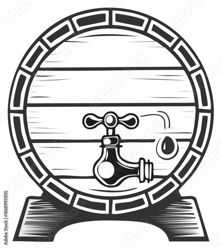 Wooden Barrel with Spigot and Dripping Liquid