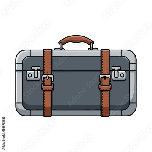 Vector illustration of a set of old leather suitcases and vintage travel luggage cases with metal locks and handles isolated as a black business briefcase icon for office storage equipment