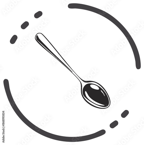 Spoon inside of a broken circle graphic illustration as concept for dieting or fasting