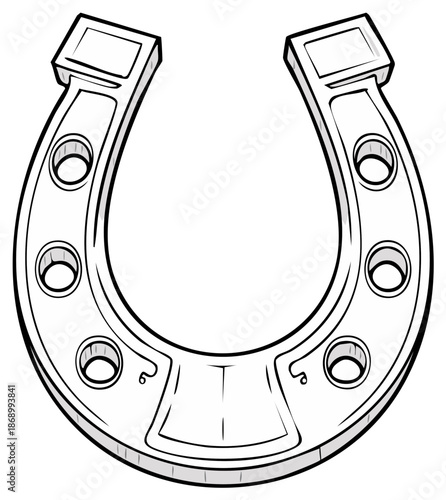 Lucky horseshoe line art drawing with nail holes