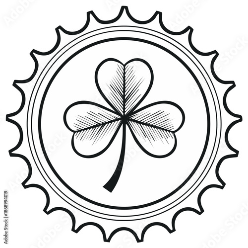 Lucky Shamrock Emblem With Traditional Etching Style Inside A Decorative Circular Border