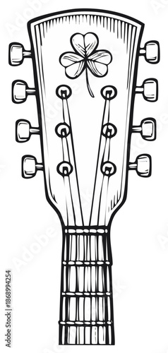 Shamrock decorated guitar headstock vector illustration