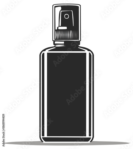 Detailed Illustration of Black Plastic Spray Bottle with Cap for Personal Care Products