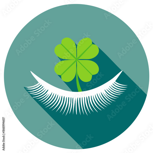 Four Leaf Clover Symbol with Stylized Eyelashes Flat Icon