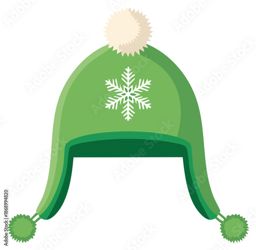 Green Winter Hat with Snowflake Design and Pom-Pom Details