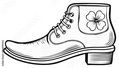 Illustration of a St Patrick's Day themed boot with a clover, isolated