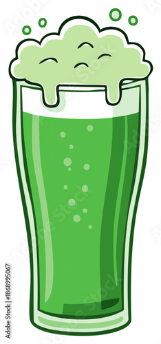 Refreshing Green Beverage with Bubbles and Frothy Top, Celebratory Drink