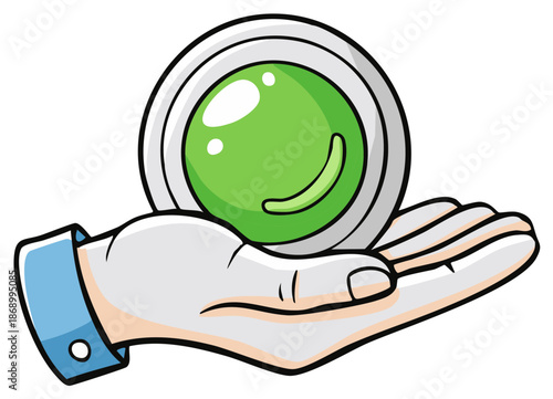 Cartoon Hand Holding Green Crystal Ball Fortune Telling Cartoonish Illustration