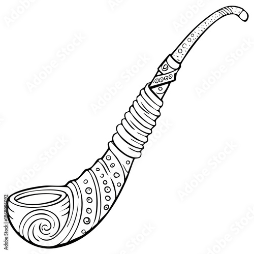 Intricate Smoking Pipe Outline with Decorative Elements Hand Drawn Illustration