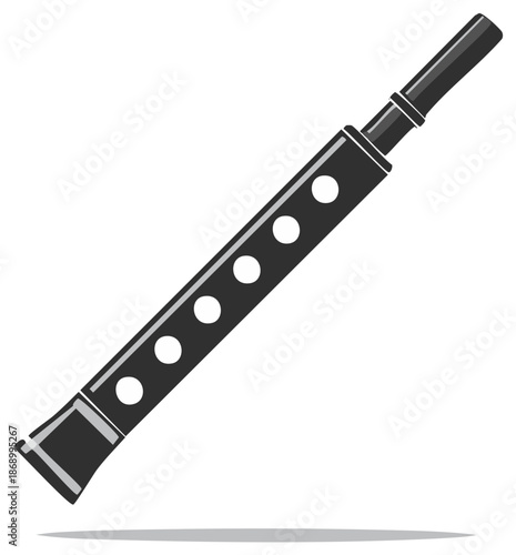 Minimalist black woodwind recorder musical instrument design vector illustration