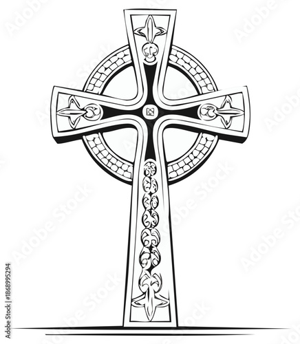 Ornate Celtic Cross with Circular Ring and Detailed Engravings