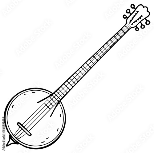Illustration of a banjo in black and white