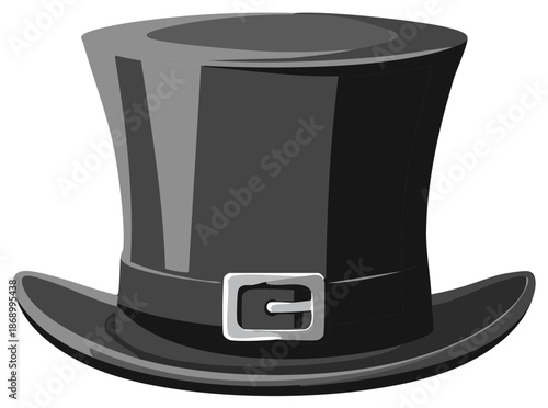 Elegant black top hat with silver buckle classic formal accessory illustration