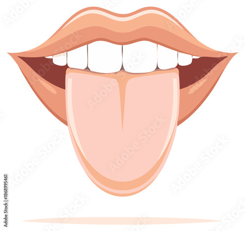 Close up of full lips and tongue sticking out showing white teeth and smooth skin