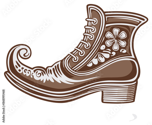 Traditional Brown Boot with Ornate Swirls and Flower Detail
