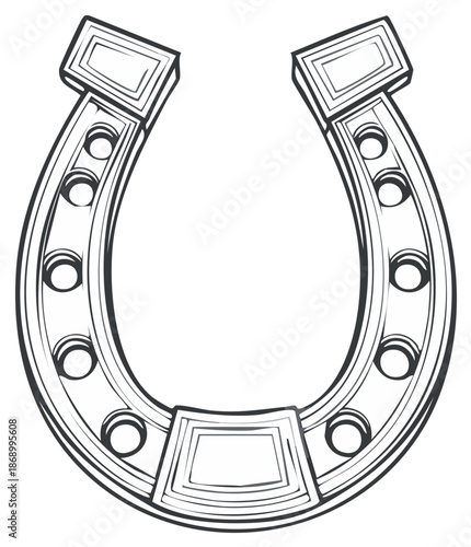 Classic horseshoe outline with holes and metal details drawing for good luck and equestrian themes