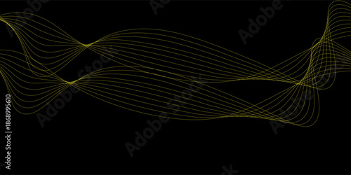 Abstract background with lines. Vector banner with waves. Background for poster, card, brochure, booklet, flyer. Geometric element for design isolated on black. Yellow and black gradient