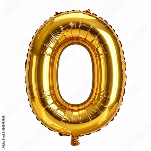 Golden Balloon Zero: A vibrant and shiny golden balloon shaped like the number zero, captured in a studio setting, perfect for celebratory events and milestones.