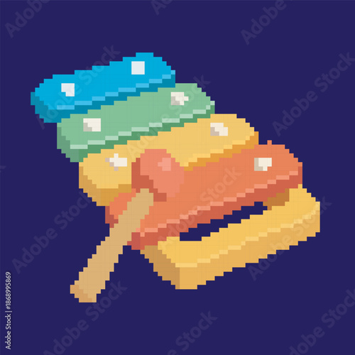 Xylophone pixel art, illustration on isolated background.