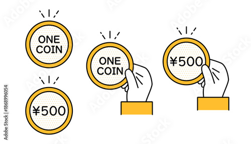 ワンコインで支払いが完了できる状況を提示する際に使用できるイラスト素材