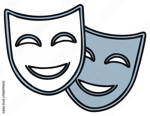 Two happy traditional theatre masks design for performing arts entertainment and creative expression