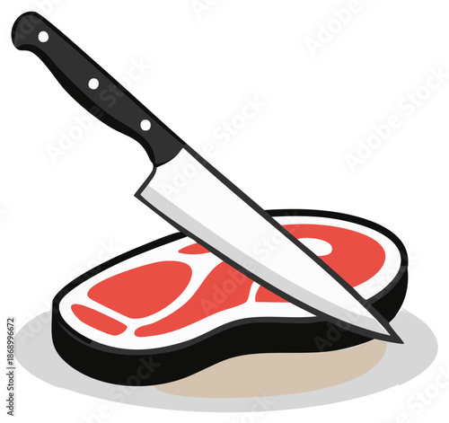 Sliced raw meat and a sharp knife ready for carving fresh beef steak culinary preparation