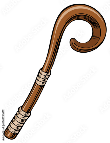 Cartoon illustration of a shepherd's staff or cane in shades of brown and tan